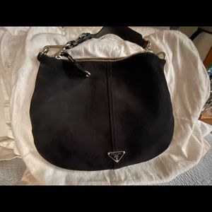 Black suede Milano Prada shoulder hobo bag